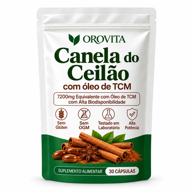 Embalagem da Canela do Ceilão OROVITA com óleo de TCM, 30 cápsulas