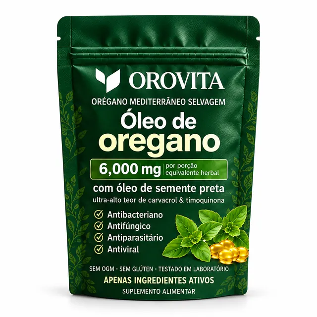 Embalagem do Óleo de Orégano OROVITA, orégano mediterrâneo selvagem, 6.000mg por porção