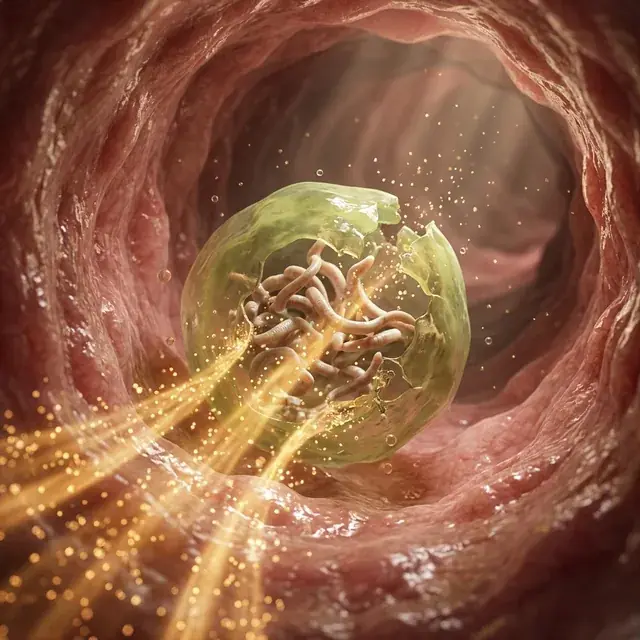 Ilustração da S-Alil-Cisteína agindo no intestino