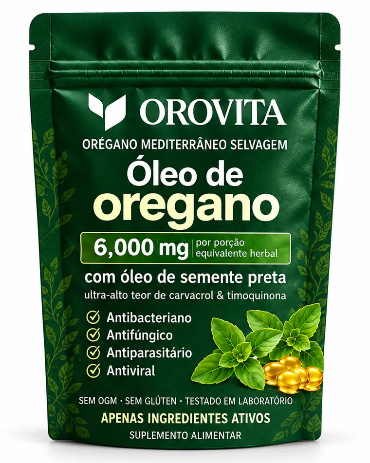 Embalagem do Óleo de Orégano OROVITA com óleo de semente preta, 6.000mg por porção